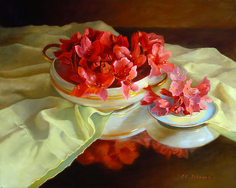 A Bowl of Red Rhododendrons