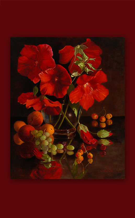 Paintings of Hibiscus and Silk, 2007, 20” x 24”, oil on linen